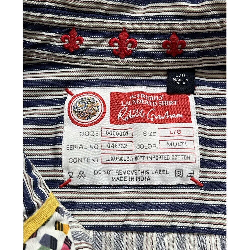 Robert Graham Striped Fleur de lis 46732 Flip Cuff Shirt Men’s Size Large L - Picture 2 of 13
